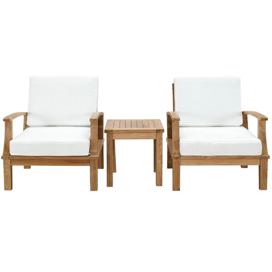Marina 3 Piece Outdoor Patio Teak Furniture Set in Natural White by Modway (1487) Conversation Set Modway 