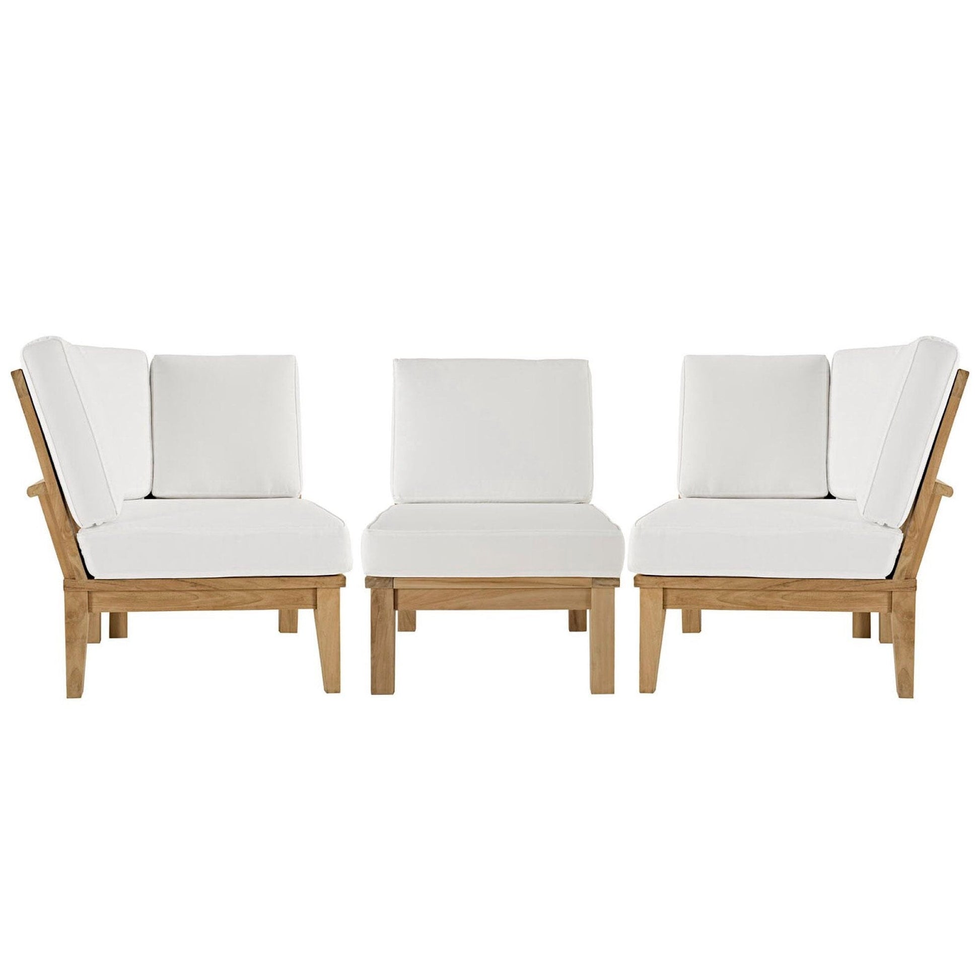 Marina 3 Piece Outdoor Patio Teak Furniture Set in Natural White by Modway (1820) Sectional Set Modway 