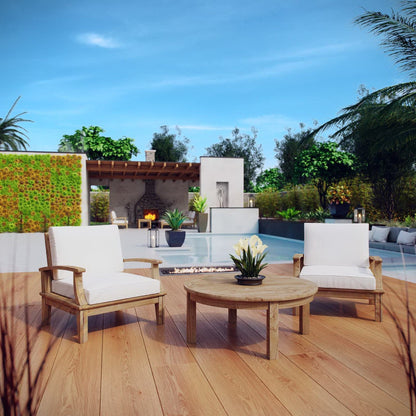 Marina 3 Piece Outdoor Patio Teak Furniture Set in Natural White by Modway Conversation Set Modway 
