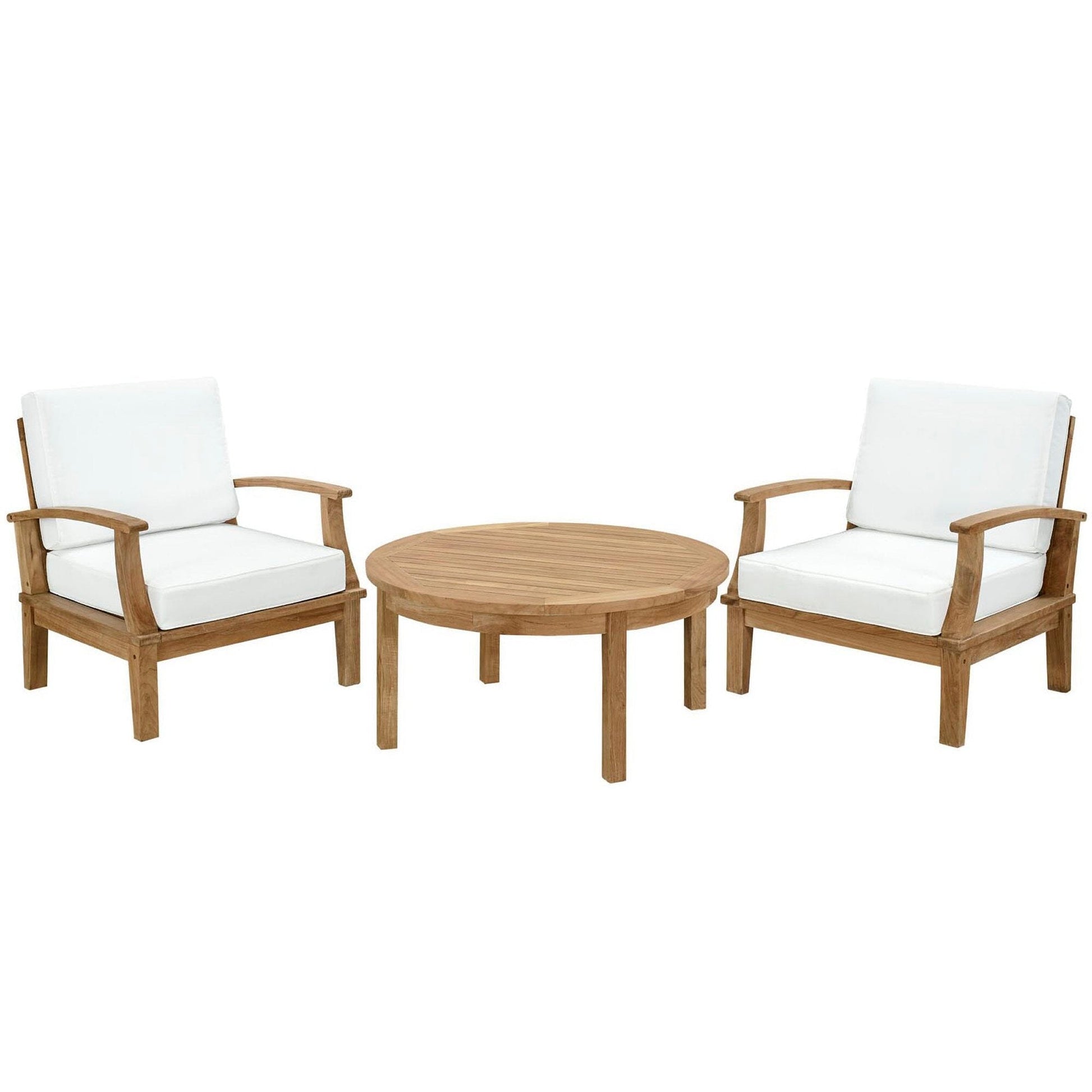 Marina 3 Piece Outdoor Patio Teak Furniture Set in Natural White by Modway Conversation Set Modway 