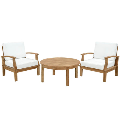 Marina 3 Piece Outdoor Patio Teak Furniture Set in Natural White by Modway Conversation Set Modway 