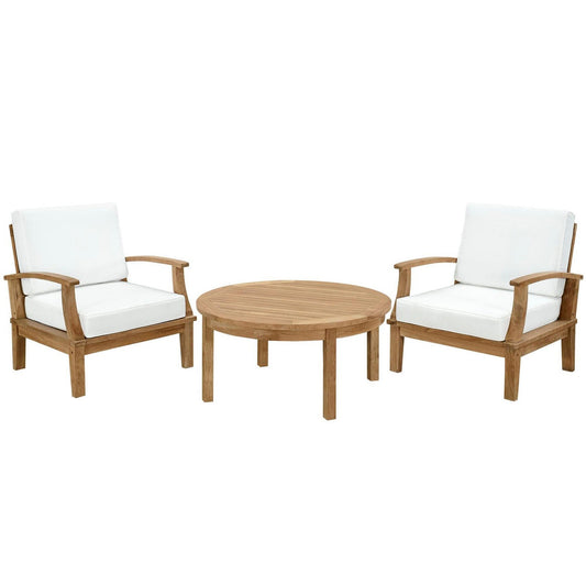 Marina 3 Piece Outdoor Patio Teak Furniture Set in Natural White by Modway Conversation Set Modway 