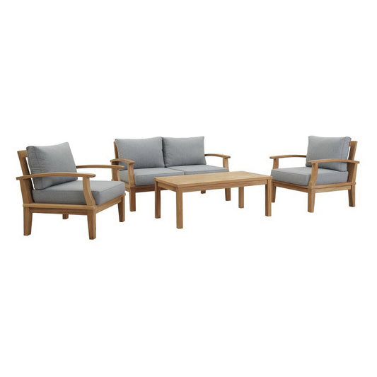Marina 4 Piece Outdoor Patio Teak Conversation Set in Natural Gray by Modway Conversation Set Modway 