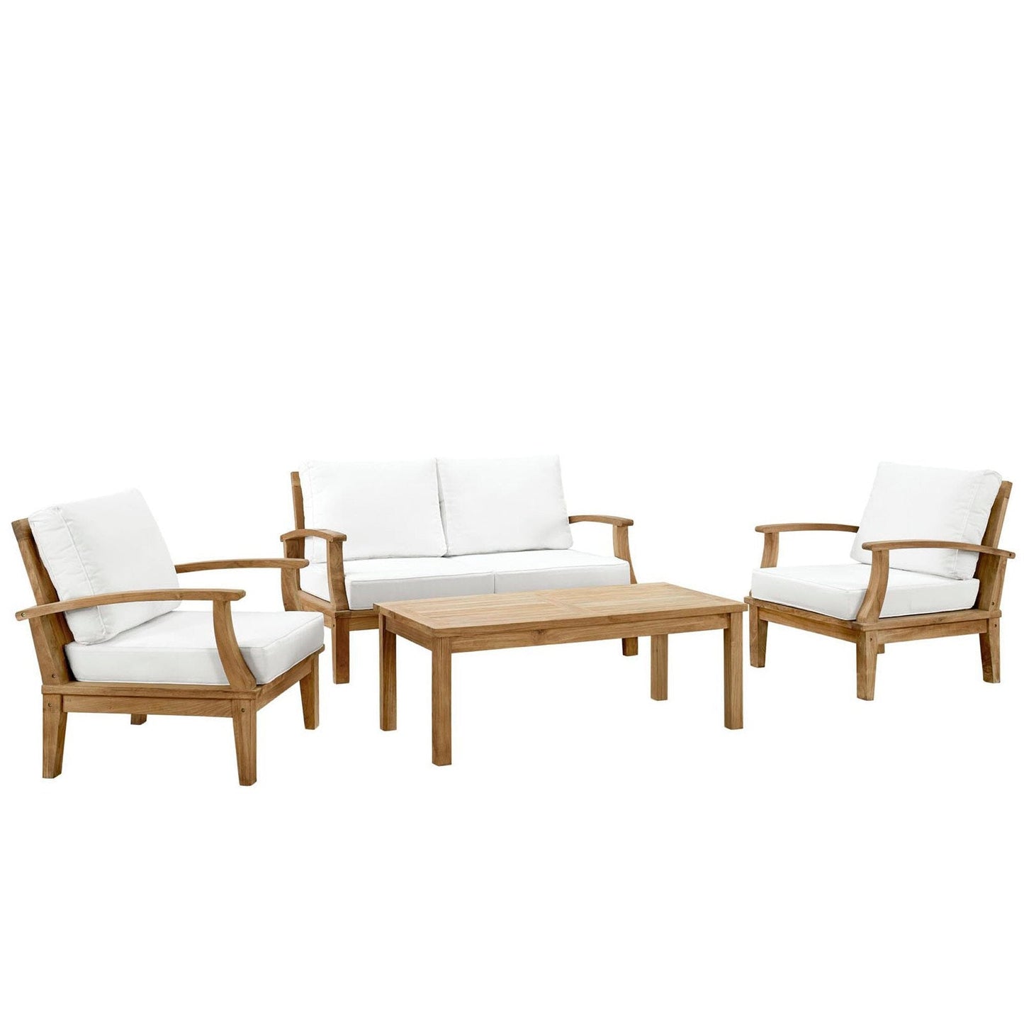 Marina 4 Piece Outdoor Patio Teak Conversation Set in Natural White by Modway Conversation Set Modway 