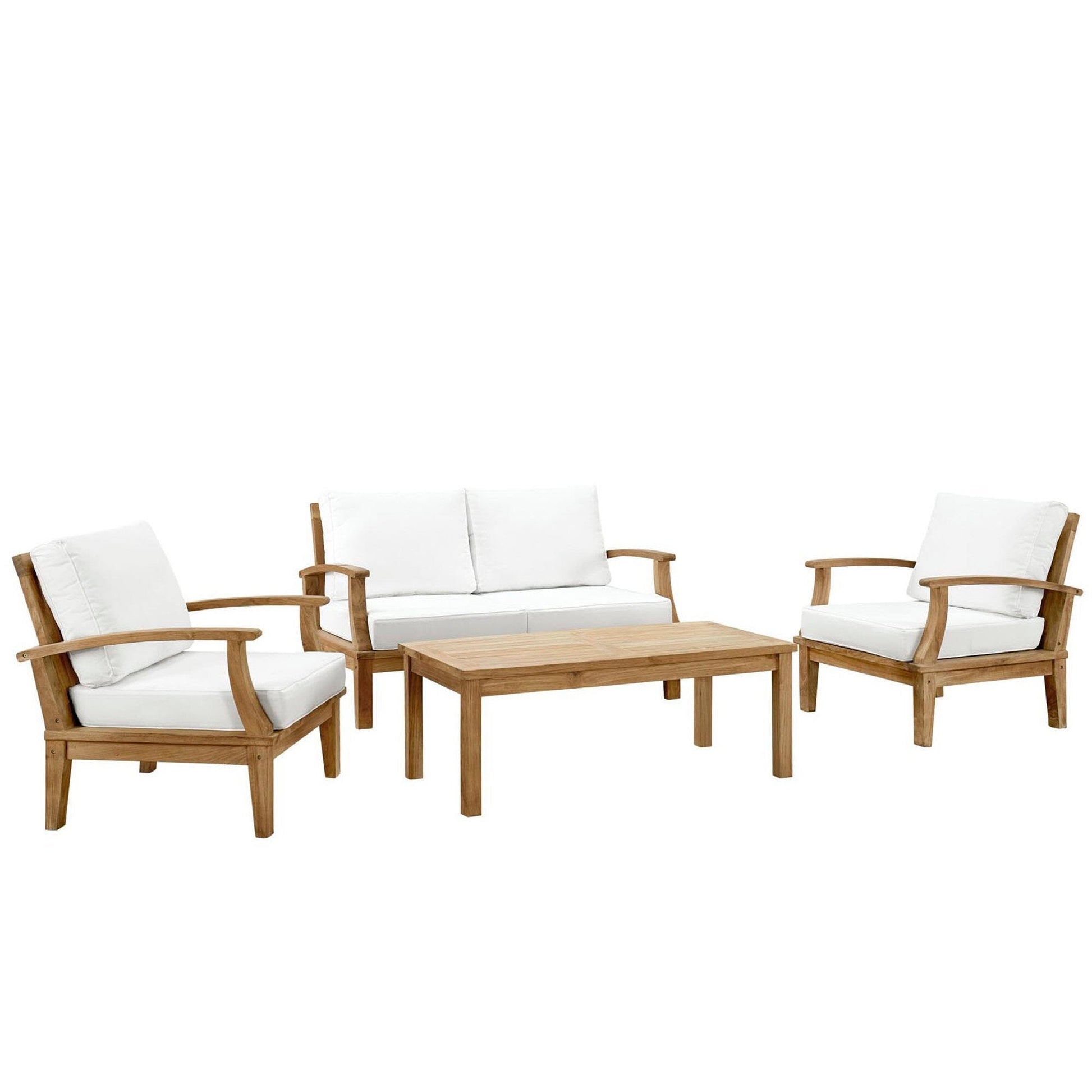 Marina 4 Piece Outdoor Patio Teak Conversation Set in Natural White by Modway Conversation Set Modway 