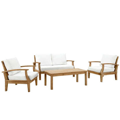 Marina 4 Piece Outdoor Patio Teak Conversation Set in Natural White by Modway Conversation Set Modway 