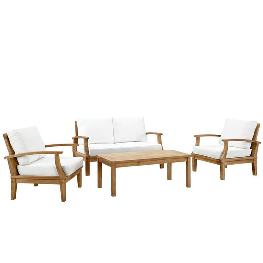 Marina 4 Piece Outdoor Patio Teak Conversation Set in Natural White by Modway Conversation Set Modway 