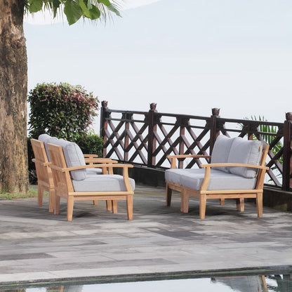 Marina 4 Piece Outdoor Patio Teak Furniture Set in Natural Gray by Modway (1818) Conversation Set Modway 