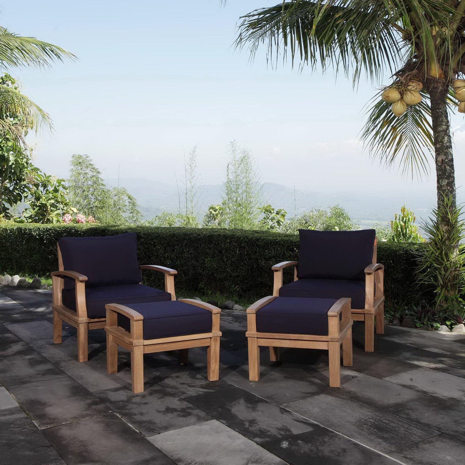 Marina 4 Piece Outdoor Patio Teak Furniture Set in Natural Navy by Modway (1537) Conversation Set Modway 
