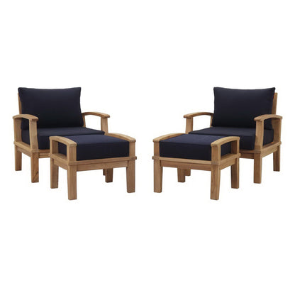 Marina 4 Piece Outdoor Patio Teak Furniture Set in Natural Navy by Modway (1537) Conversation Set Modway 