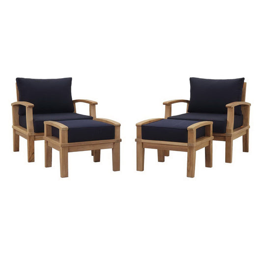 Marina 4 Piece Outdoor Patio Teak Furniture Set in Natural Navy by Modway (1537) Conversation Set Modway 