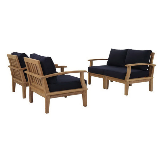 Marina 4 Piece Outdoor Patio Teak Furniture Set in Natural Navy by Modway (1818) Conversation Set Modway 