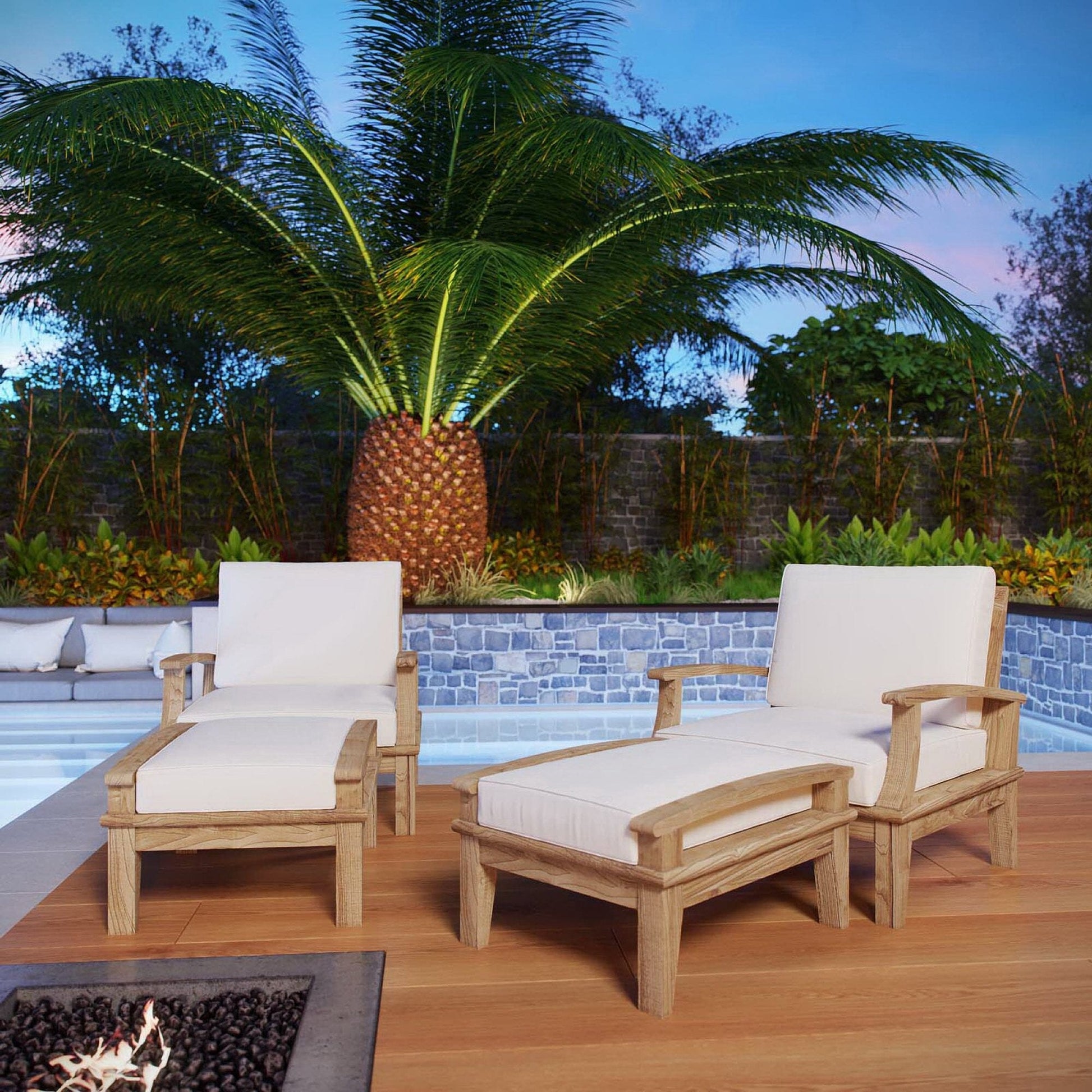 Marina 4 Piece Outdoor Patio Teak Furniture Set in Natural White by Modway (1537) Conversation Set Modway 