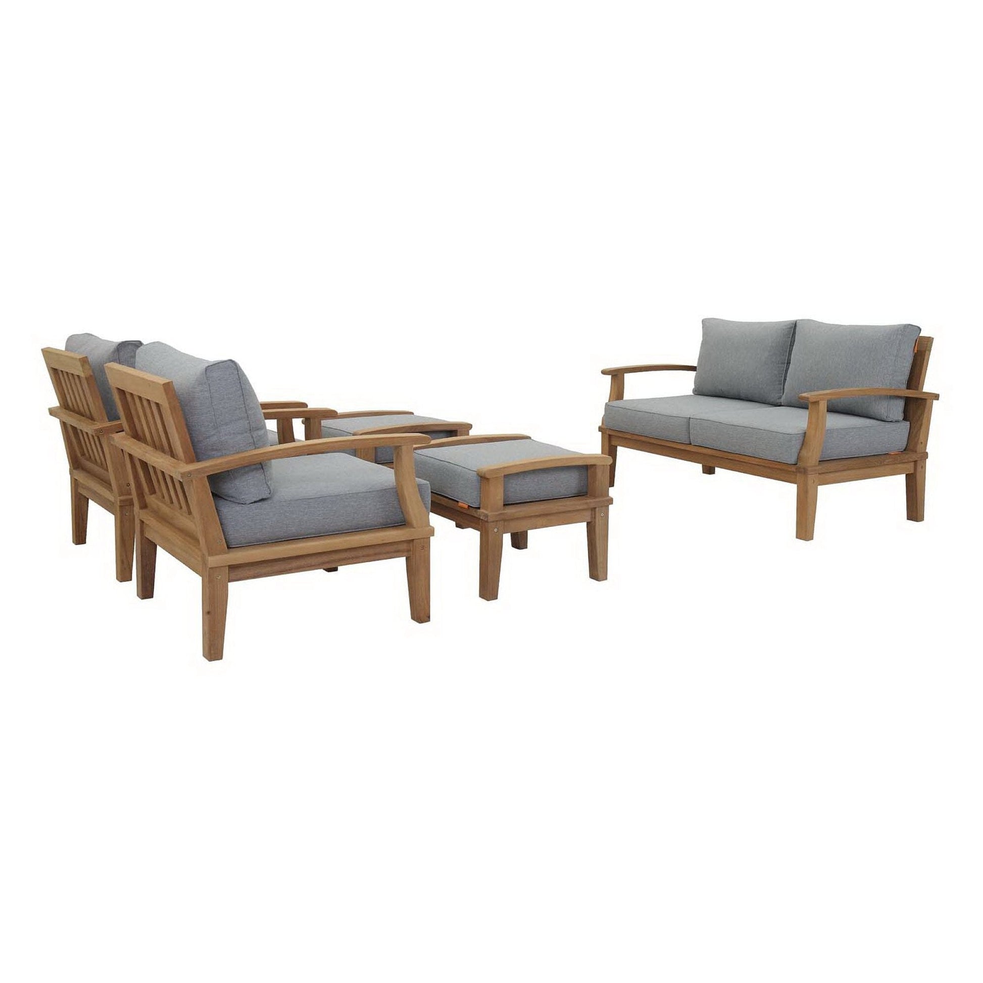 Marina 5 Piece Outdoor Patio Teak Furniture Set in Natural Gray by Modway Conversation Set Modway 