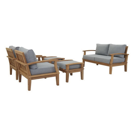 Marina 5 Piece Outdoor Patio Teak Furniture Set in Natural Gray by Modway Conversation Set Modway 
