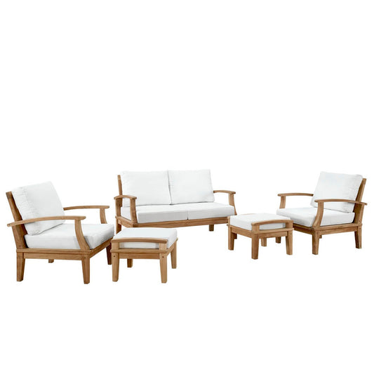 Marina 5 Piece Outdoor Patio Teak Furniture Set in Natural White by Modway Conversation Set Modway 