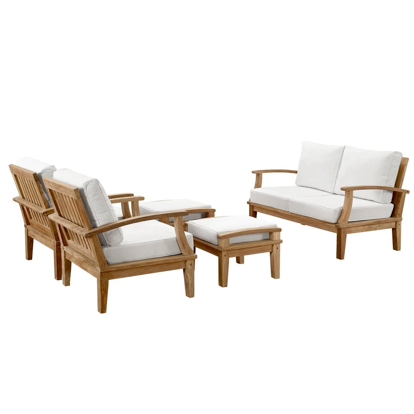 Marina 5 Piece Outdoor Patio Teak Furniture Set in Natural White by Modway Conversation Set Modway 