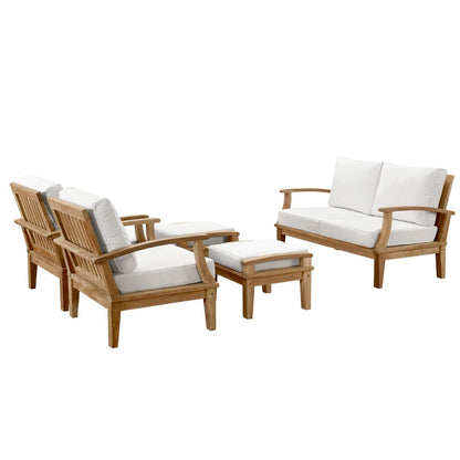 Marina 5 Piece Outdoor Patio Teak Furniture Set in Natural White by Modway Conversation Set Modway 