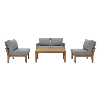 Marina 5 Piece Outdoor Patio Teak Sectional Sofa Set in Natural Gray by Modway Sectional Set Modway 
