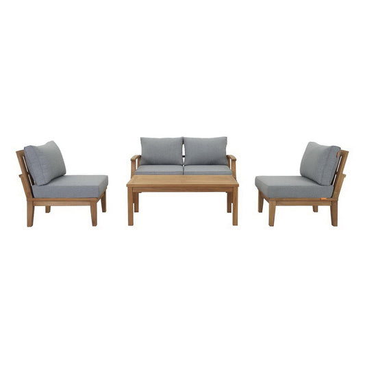 Marina 5 Piece Outdoor Patio Teak Sectional Sofa Set in Natural Gray by Modway Sectional Set Modway 