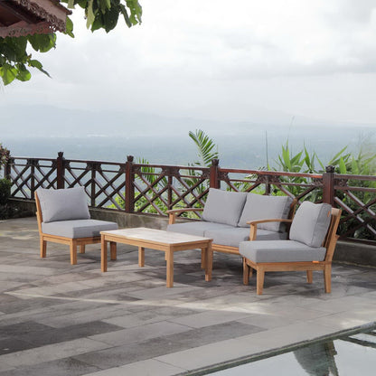 Marina 5 Piece Outdoor Patio Teak Sectional Sofa Set in Natural Gray by Modway Sectional Set Modway 