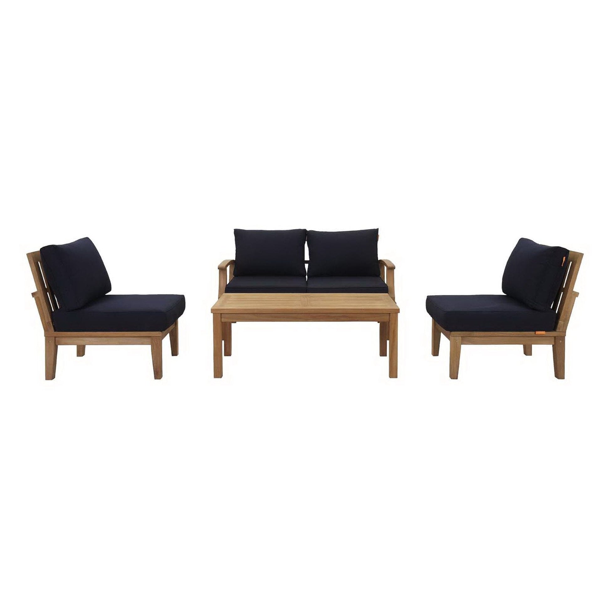 Marina 5 Piece Outdoor Patio Teak Sectional Sofa Set in Natural Navy by Modway Sectional Set Modway 