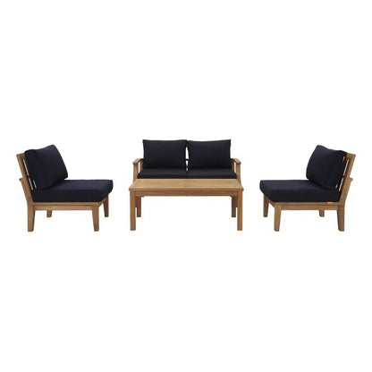 Marina 5 Piece Outdoor Patio Teak Sectional Sofa Set in Natural Navy by Modway Sectional Set Modway 