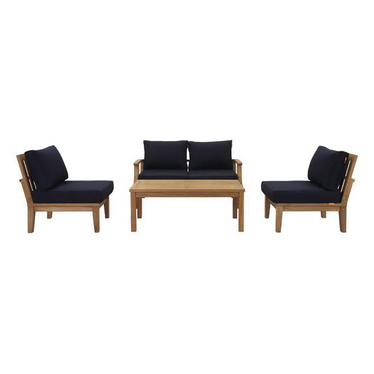 Marina 5 Piece Outdoor Patio Teak Sectional Sofa Set in Natural Navy by Modway Sectional Set Modway 