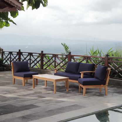Marina 5 Piece Outdoor Patio Teak Sectional Sofa Set in Natural Navy by Modway Sectional Set Modway 