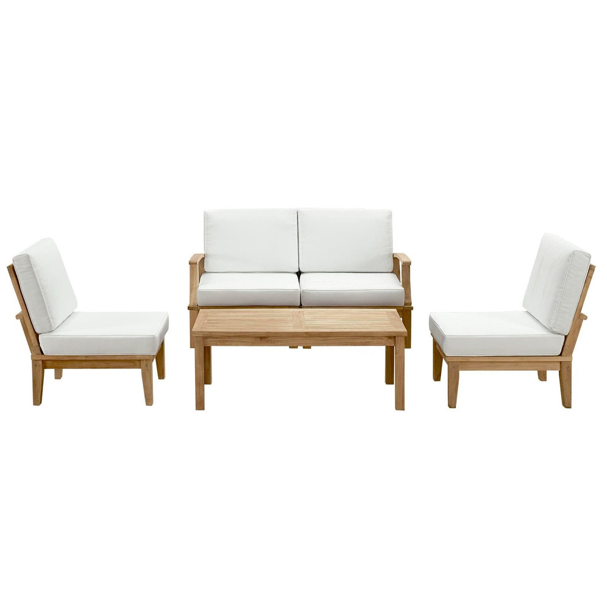Marina 5 Piece Outdoor Patio Teak Sectional Sofa Set in Natural White by Modway Sectional Set Modway 