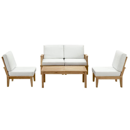 Marina 5 Piece Outdoor Patio Teak Sectional Sofa Set in Natural White by Modway Sectional Set Modway 