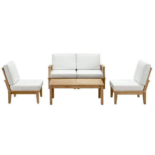 Marina 5 Piece Outdoor Patio Teak Sectional Sofa Set in Natural White by Modway Sectional Set Modway 