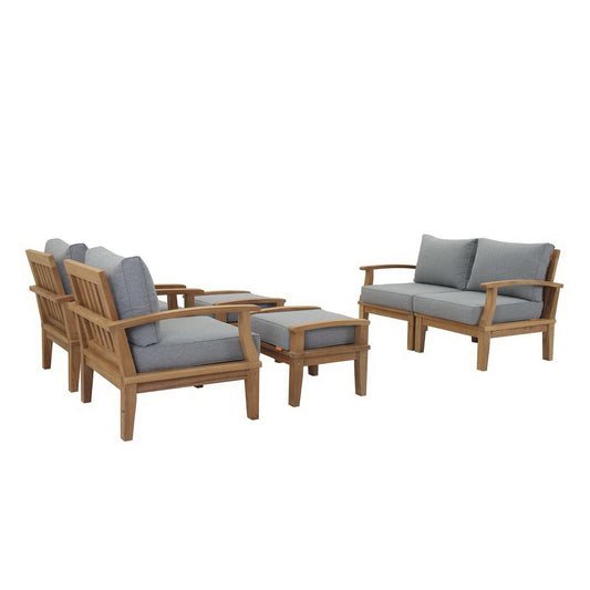 Marina 6 Piece Outdoor Patio Teak Furniture Set in Natural Gray by Modway (1597) Conversation Set Modway 