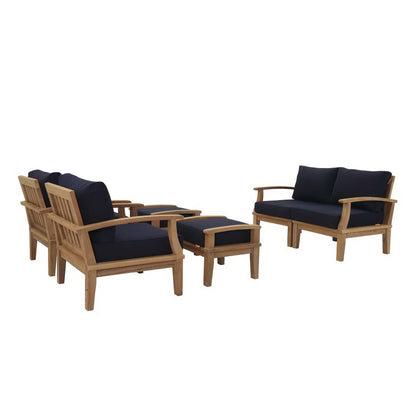 Marina 6 Piece Outdoor Patio Teak Furniture Set in Natural Navy by Modway (1597) Conversation Set Modway 