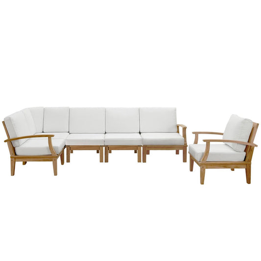 Marina 6 Piece Outdoor Patio Teak Seating Set in Natural White by Modway Conversation Set Modway 