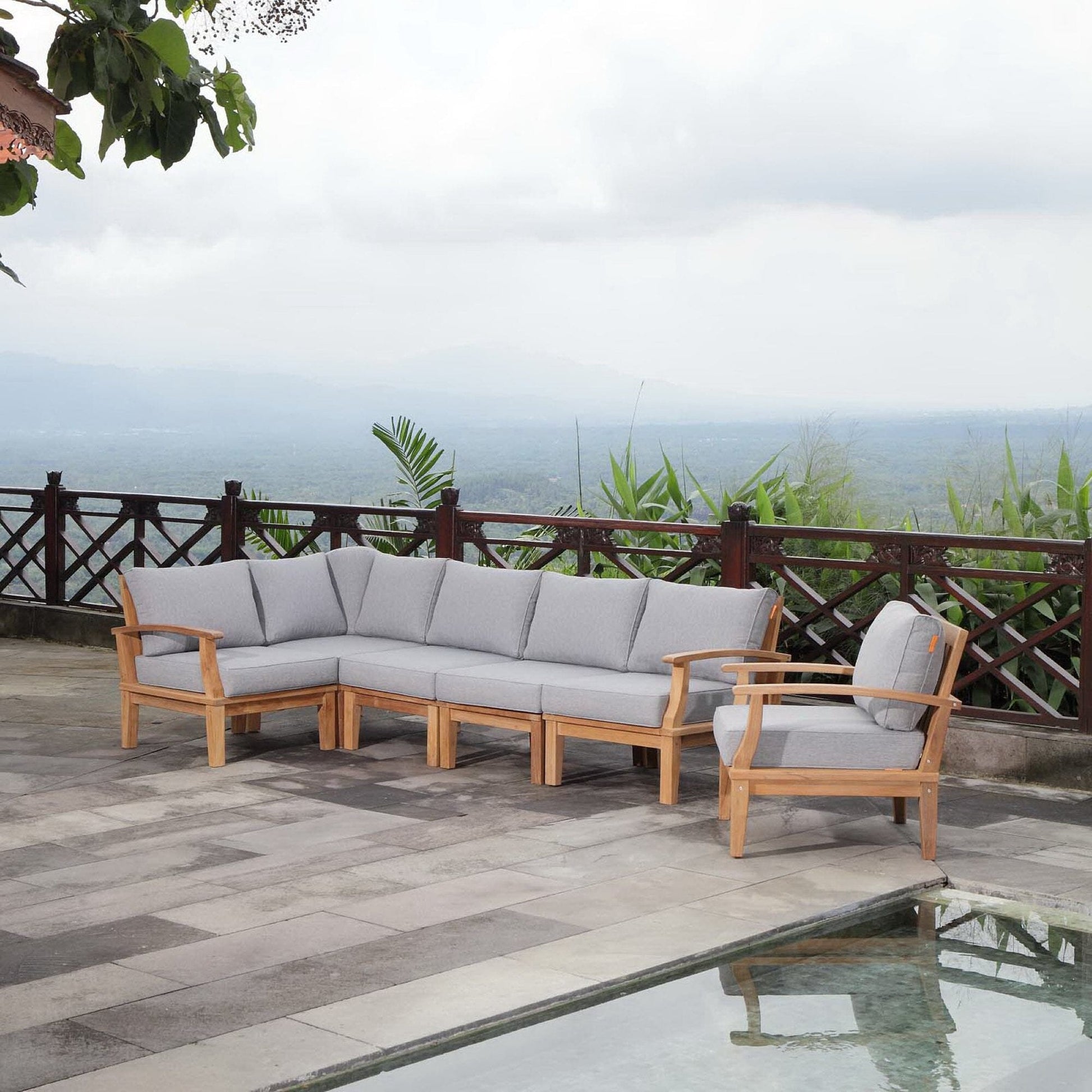 Marina 6 Piece Outdoor Patio Teak Set in Natural Gray by Modway Conversation Set Modway 