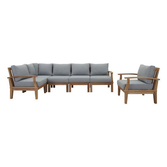 Marina 6 Piece Outdoor Patio Teak Set in Natural Gray by Modway Conversation Set Modway 