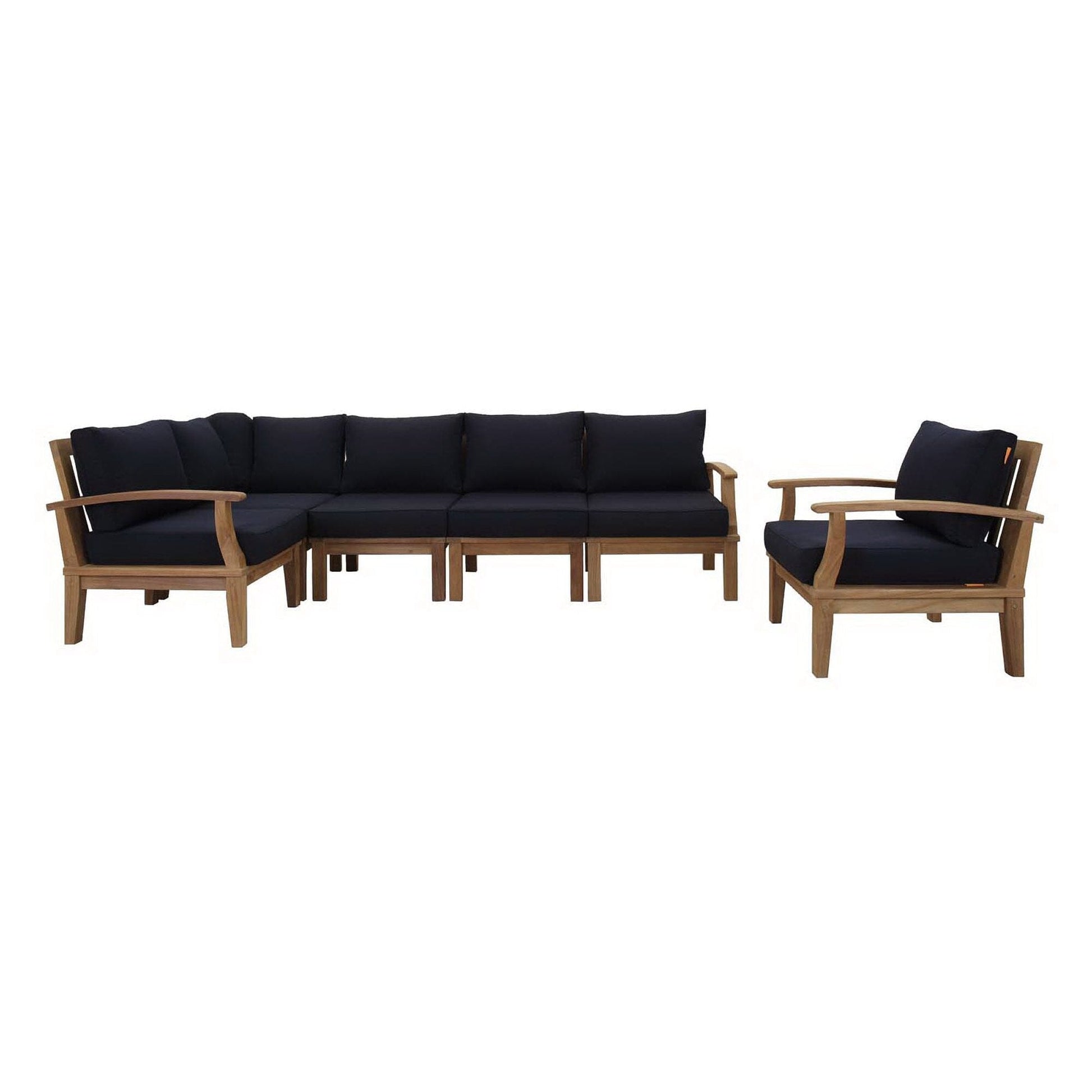 Marina 6 Piece Outdoor Patio Teak Set in Natural Navy by Modway Conversation Set Modway 