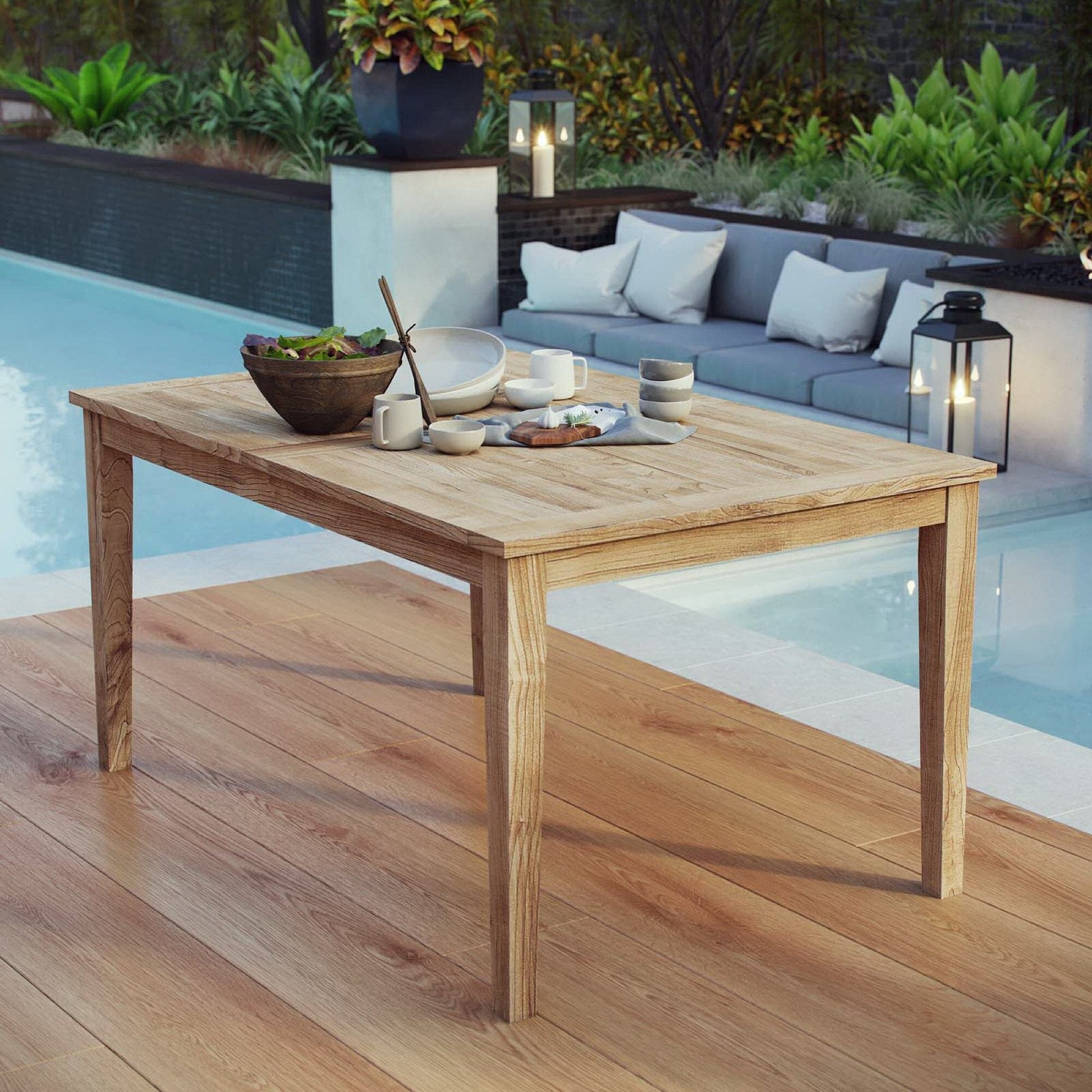 Marina 60" Outdoor Patio Teak Rectangular Dining Table in Natural by Modway Dining Table Modway 