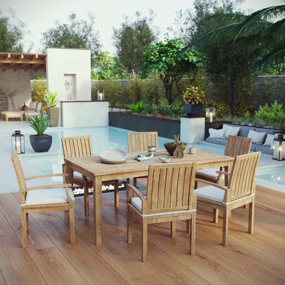 Marina 7 Piece Outdoor Patio Teak Dining Set in Natural White by Modway Dining Set Modway 