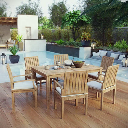 Marina 7 Piece Outdoor Patio Teak Dining Set in Natural White by Modway Dining Set Modway 