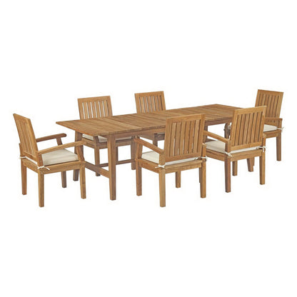 Marina 7 Piece Outdoor Patio Teak Dining Set in Natural White by Modway Dining Set Modway 