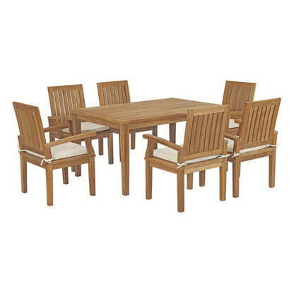 Marina 7 Piece Outdoor Patio Teak Dining Set in Natural White by Modway Dining Set Modway 