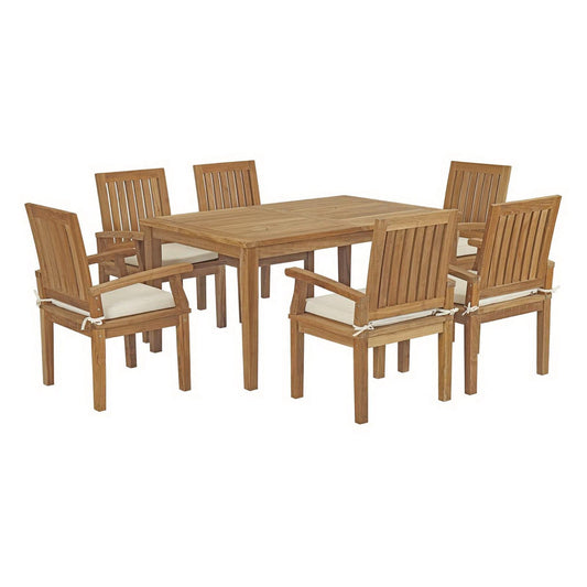 Marina 7 Piece Outdoor Patio Teak Dining Set in Natural White by Modway Dining Set Modway 