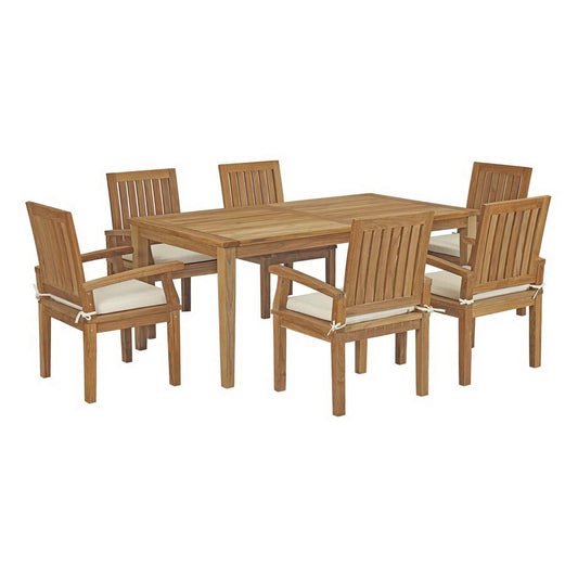 Marina 7 Piece Outdoor Patio Teak Dining Set in Natural White by Modway Dining Set Modway 