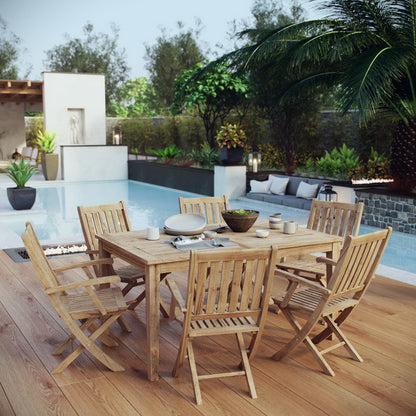 Marina 7 Piece Outdoor Patio Teak Dining Set with Folding Armchairs by Modway Dining Set Modway 