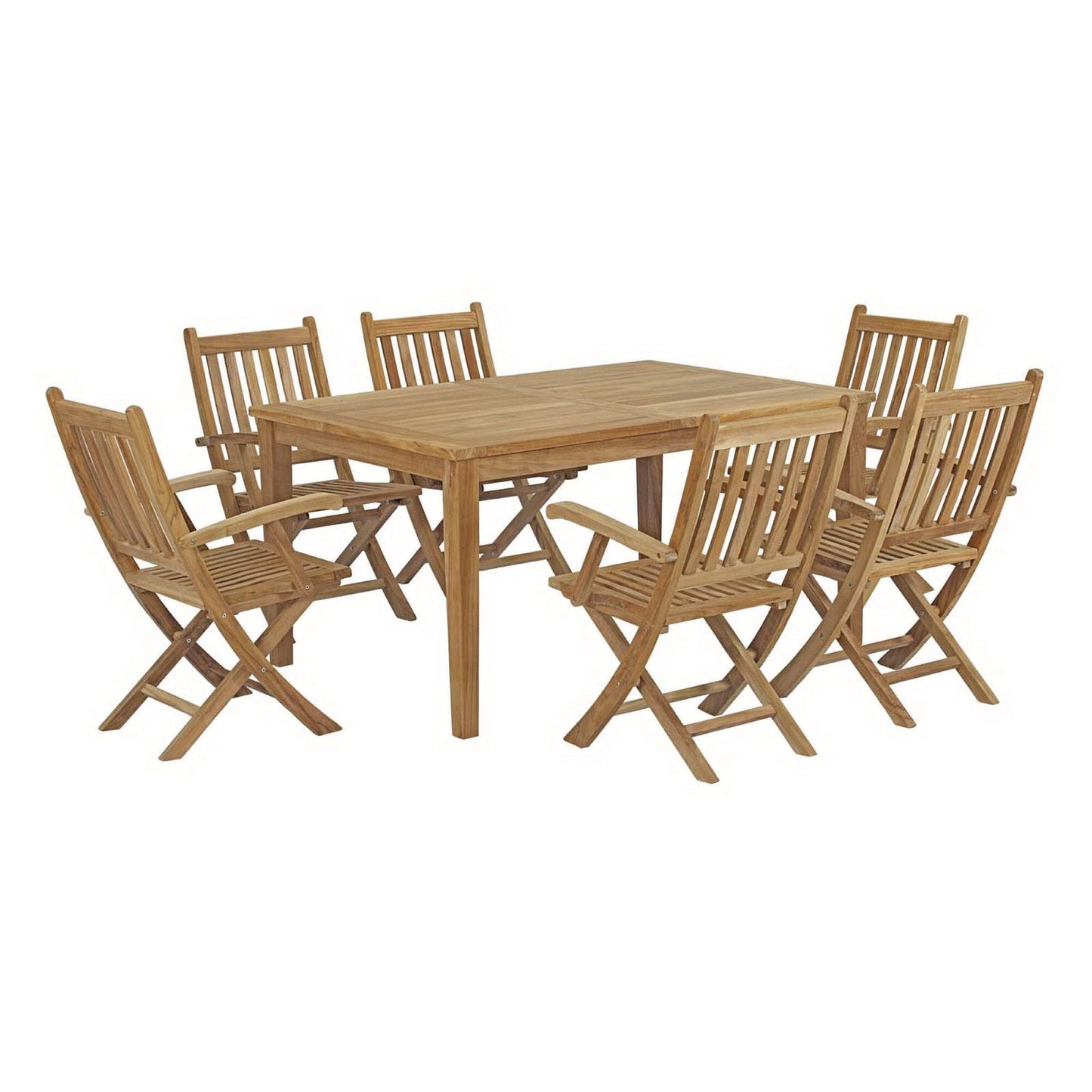 Marina 7 Piece Outdoor Patio Teak Dining Set with Folding Armchairs by Modway Dining Set Modway 