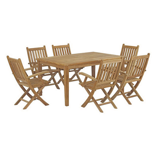 Marina 7 Piece Outdoor Patio Teak Dining Set with Folding Armchairs by Modway Dining Set Modway 