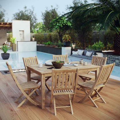 Marina 7 Piece Outdoor Patio Teak Dining Set with Folding Side Chairs by Modway Dining Set Modway 