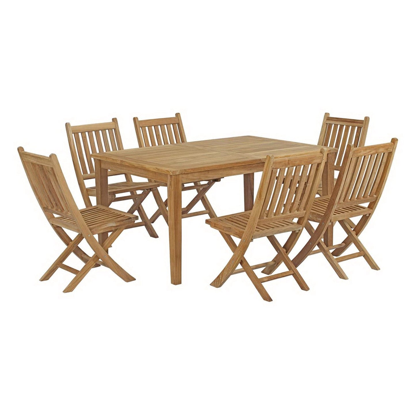 Marina 7 Piece Outdoor Patio Teak Dining Set with Folding Side Chairs by Modway Dining Set Modway 